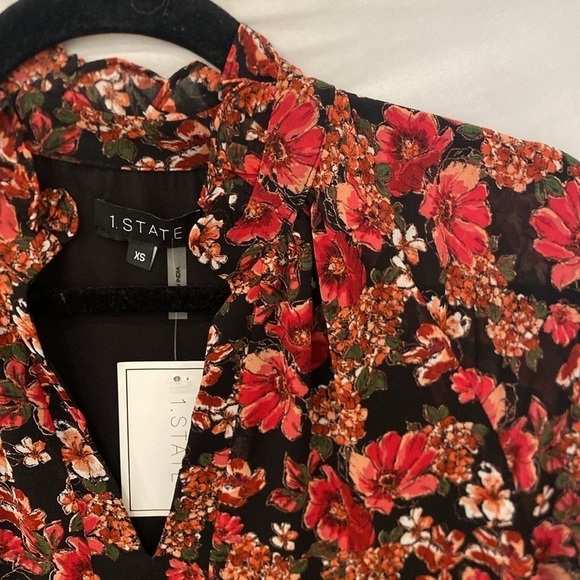 1. State Babydoll Dress w/ V-Neck, Ruffle Collar, Short Sleeves, Floral, Size Xs - Picture 3 of 5